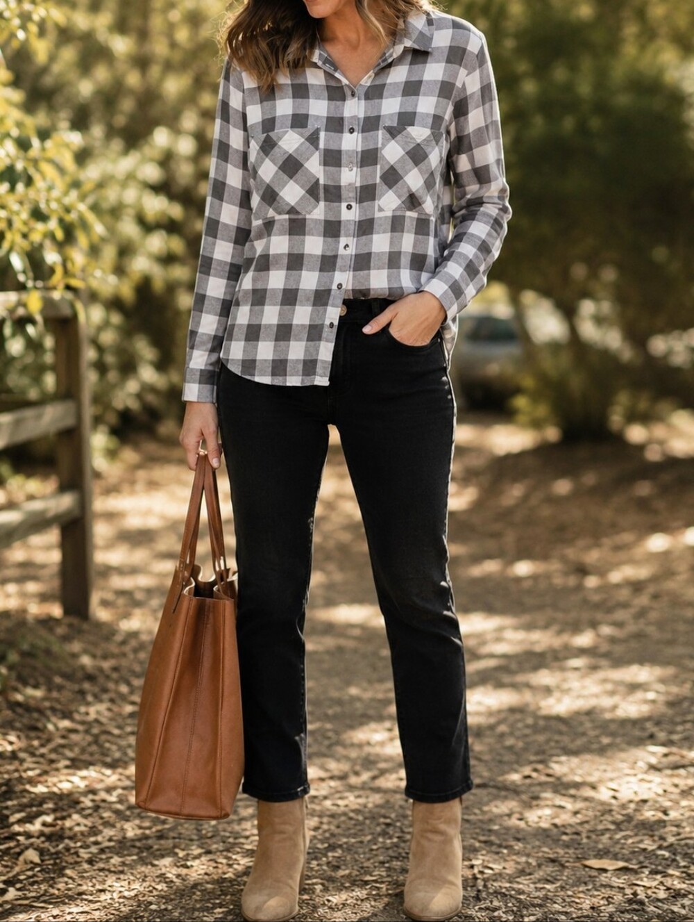 Tom Tailor Grey White Plaid Check Button-Up Viscose Shirt Long Sleeve Casual